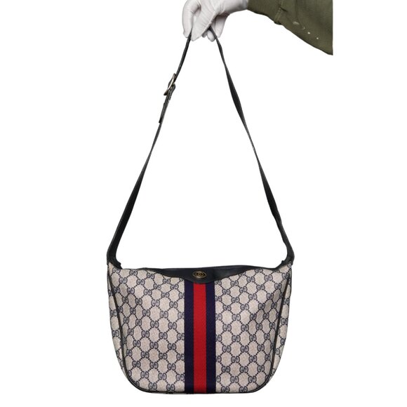 GUCCI Vintage Sherry Line Shoulder Bag Navy | GG Pattern | Interlocking G emblem - Picture 3 of 13